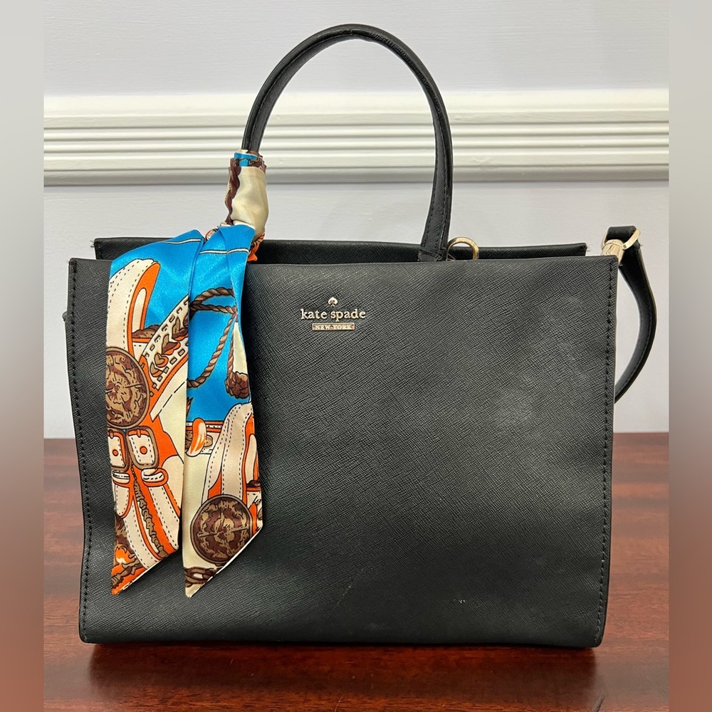 Kate Spade Black Satchel with Vibrant Scarf